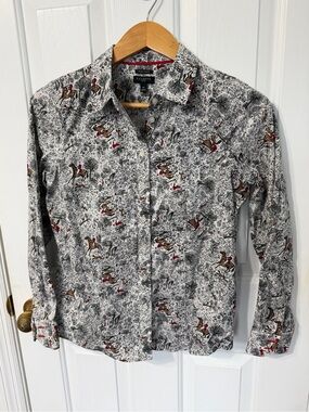 Talbots Horse Equestrian Sz 4 petite Cotton Button Front Collared Preppy Shirt